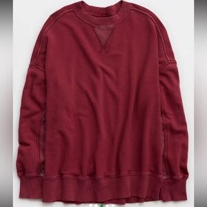 Aerie Big Chill Crew Deep Red Sweater NWT